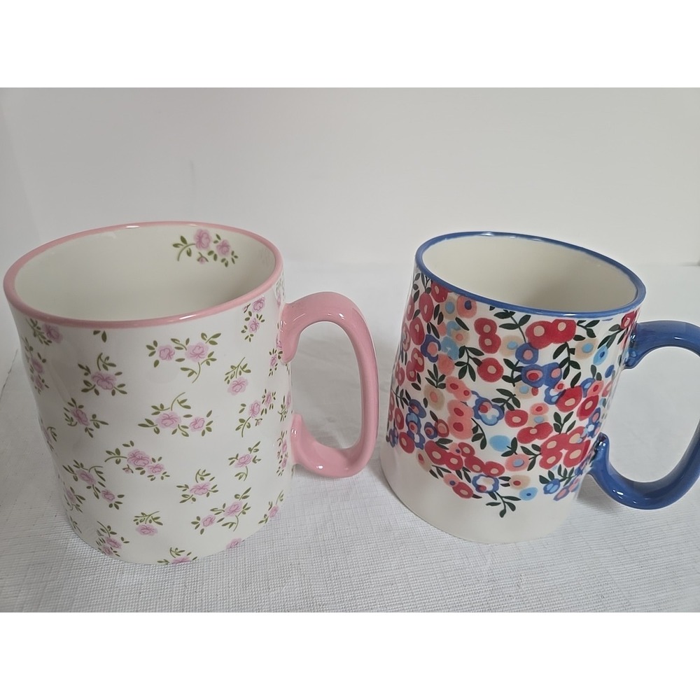 10 Strawberry Street Floral Mugs Pink Rose Blue Flower Coffee Cups Lot of 2 - Picture 6 of 6